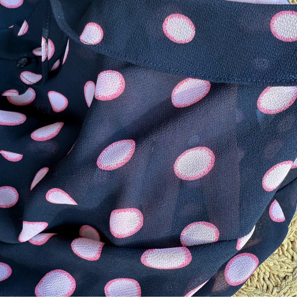 Emma James Blouse Women's 8 Black Pink Polka Dot Button Up‎ 3/4 Sleeve Shirt Top - Picture 5 of 7